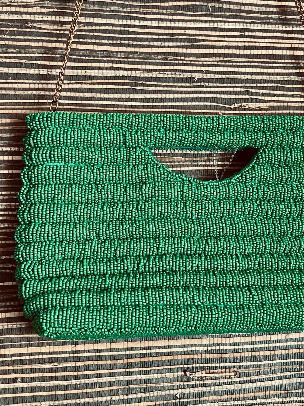 🆕 Antik Kraft Green Glass Beaded Clutch/Shoulder Bag/Crossbody w/Gold Chain - Picture 6 of 17